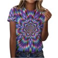 thumbnail image 2 of Hauts d'Été Grande Taille pour Femmes, T-Shirt Décontracté Ample à Imprimé Floral Col Rond Manches Courtes Col en V en Liquidation, 2 of 8