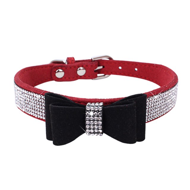 pitrice Bling Crystal Cat Collar Metal Adjustable Puppy Bow Tie Rhinestone Soft Collars Pet Supplies for Small Medium Dogs