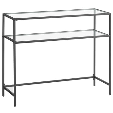 VASAGLE Table Console de 39,4 Po pour Sofa, Table d'Entrée Moderne, Table en Verre Trempé, Cadre en Métal, 2 Tablettes, Pieds Ajustables, pour Salon, Couloir, Noir