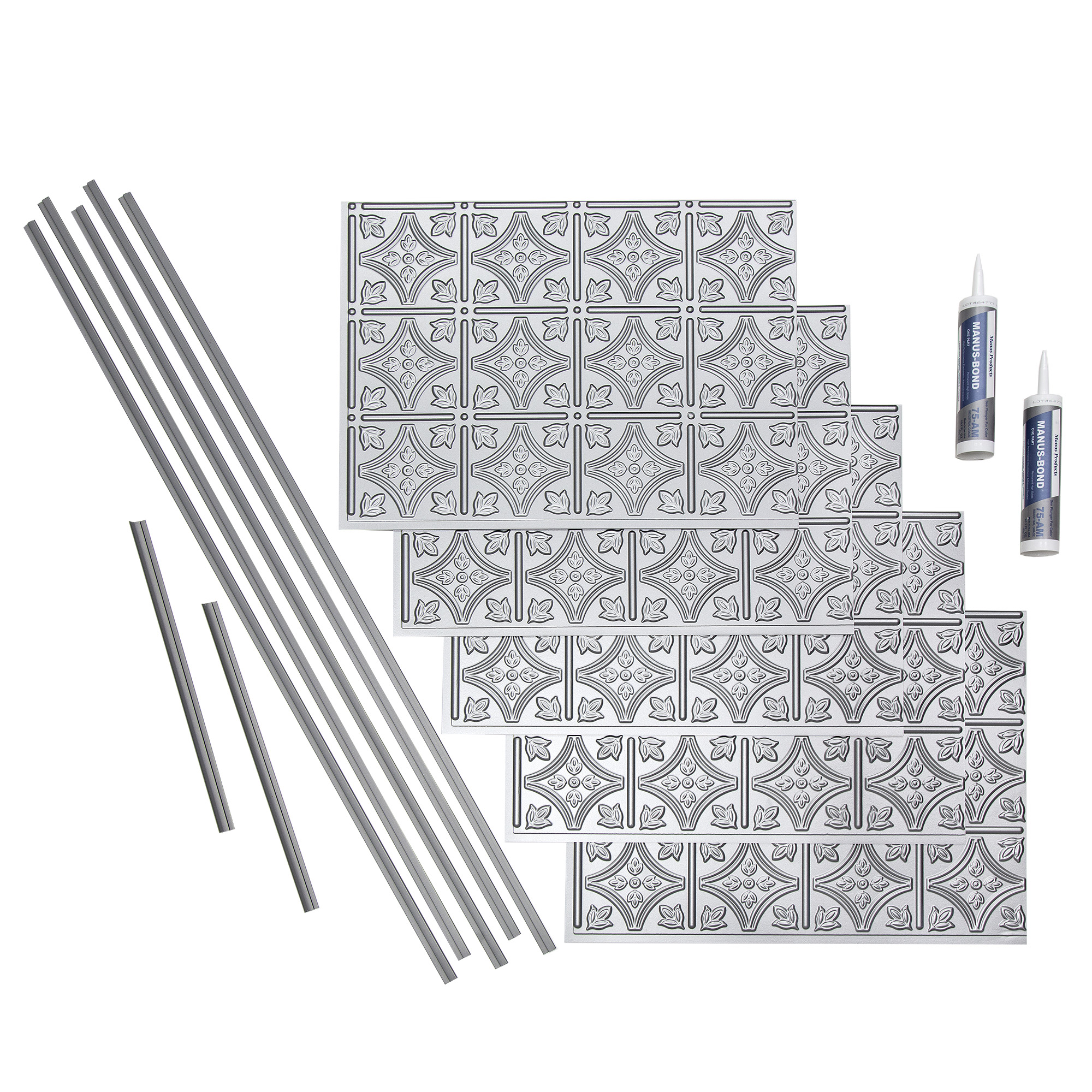 Fasade Decorative Vinyl Backsplash Kit 15 sq ft Coverage, 5 Panels Argent Silver Finish