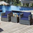 thumbnail image 2 of Patiojoy 3-Piece Patio Wicker Conversation Set Bistro Rattan Sofa Chair with Washable Cushion Navy, 2 of 10