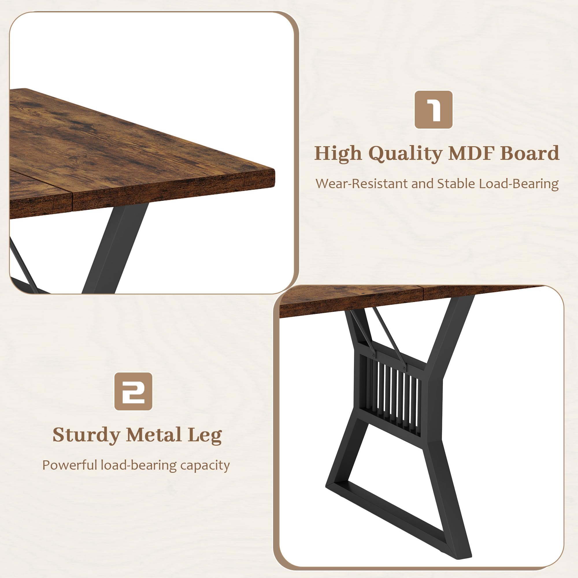 Kojooin 70.8 Inch Dining Table for 4-6 People, Farmhouse Rectangle Kitchen Table with Metal Frame, Heavy Duty Dinner Table for Dining Room, Living Room