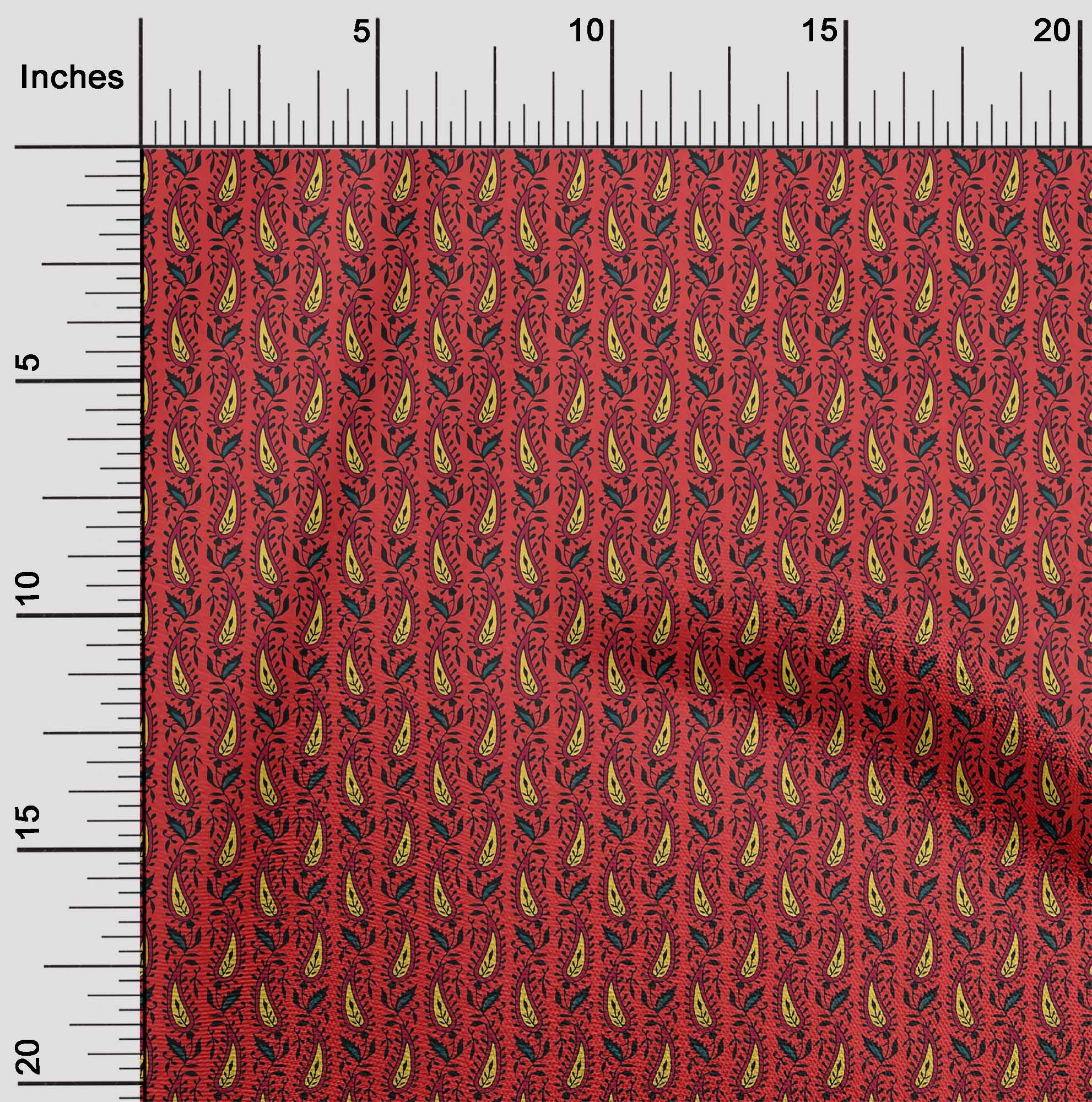 oneOone Organic Cotton Voile Fabric Leaves & Paisley Block Print Fabric BTY 42 Inch Wide
