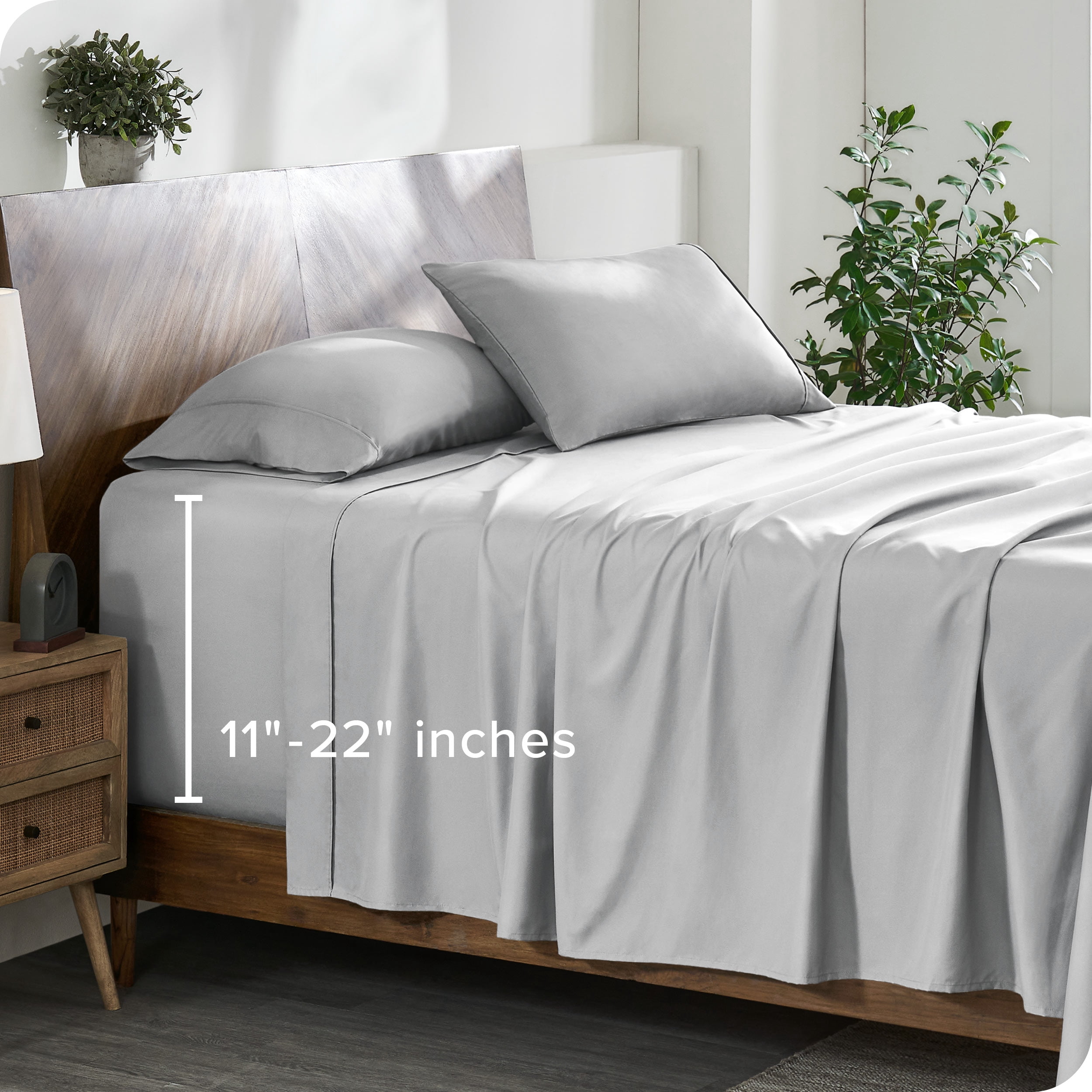 Bare Home 22" Extra Deep Pocket Sheet Set - Premium 1800 Collection - Ultra-Soft - Twin XL, Cloud Gray