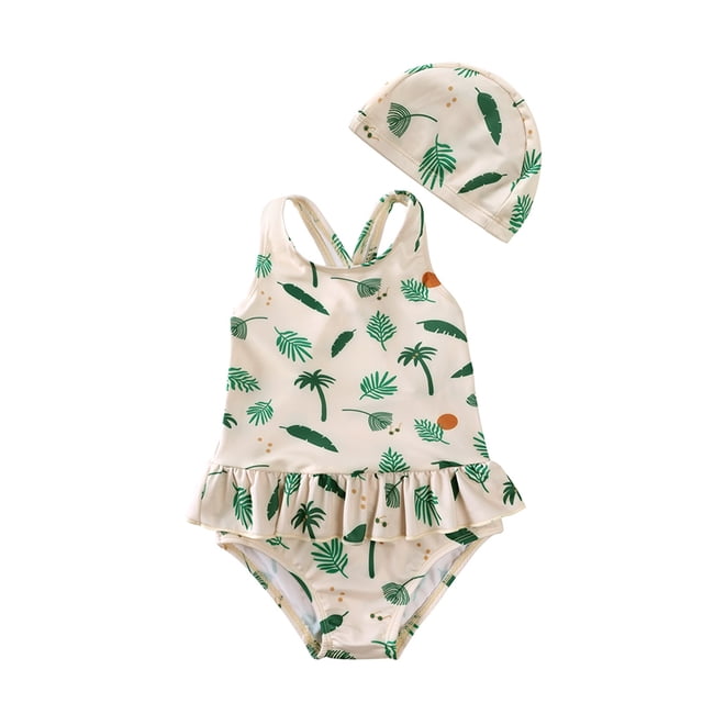 Toddler Girls Swimwear 1 Piece Hawaiian Ruffle Sleeveless Athletic Bathing Suits 2-3 Years