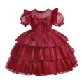 thumbnail image 1 of Penkiiy Robe de Fête d'Anniversaire Longue pour Tout-Petites Filles en Tulle Filet avec Nœud et Volants 6-7 Ans Rouge, 1 of 9