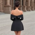 thumbnail image 4 of Robe Mini pour Femmes à Épaules Dénudées à Manches Longues Robe Trapèze Courte Robes Formelles Tenue de Fête Boîte de Nuit Noir TP, 4 of 8