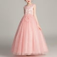 thumbnail image 1 of LOVZFMLL Girls' Summer Short Sleeve Ruffled Lace Round-Neck Embroidery Mesh Princess Bow Skirt, 1 of 8