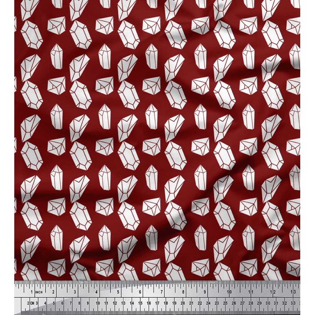 Soimoi Red polyester Crepe Fabric Crystal Stone Geometric Printed Craft Fabric by the Yard 42 Inch Wide