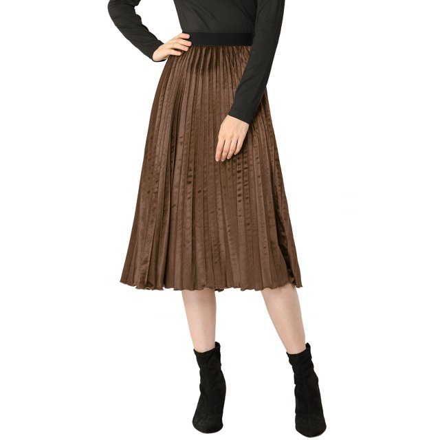 INSPIRE CHIC Jupe Midi Évasée Plissée en Velours à Taille Haute Élastique pour Femme