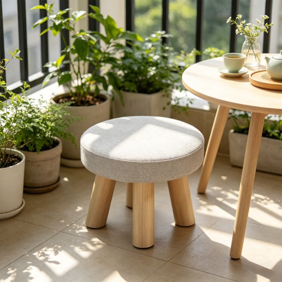 EGNMCR Modern Round Non Slide Wooden Foot Stool With Soft Padded Seat Small Table Or Kids Stool For Hallway Living Room wooden sto ol