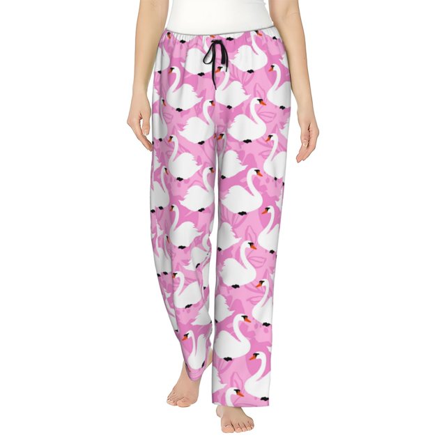 Daiia Beautiful Swans Pattern Women's Sleep Pant with Pockets and Drawstring,Pajama Pants-Large