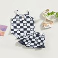 thumbnail image 2 of Infant Baby Girl Summer Clothes Set Checkerboard Plaid Floral Print Sleeveless Romper+Ruffle Shorts Outfit, 2 of 9