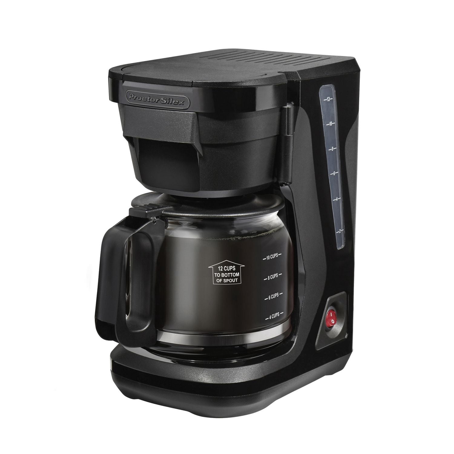 Proctor Silex Front-Fill 12-Cup Drip Coffee Maker with Glass Carafe, 900W, Black, 43680G