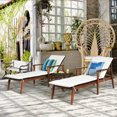 thumbnail image 4 of Costway 3PCS Patio Rattan Lounge Chair Folding Table Set Chaise Wood Cushioned White, 4 of 10