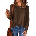 thumbnail image 1 of Innerwin Sweater Solid Color Ladies Jumper Tops Chic Long Sleeve Casual Knitted Sweaters Dark Brown M, 1 of 3