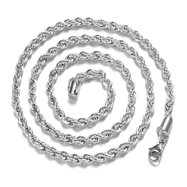 Rope Chain Necklace For Women Men, 925 Silver 4Mm Twisted Rope