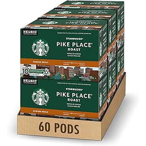 Starbucks Pike Place, Café frais moyen, Pochettes Keurig à coupe K, 6 Boîtes chacune, 60 Chaque gélule (paquet de 2)
