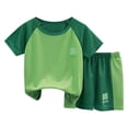 thumbnail image 1 of MIASHUI Boys Loose Athletic Short Sleeve Shirt and Active Mesh Shorts Set,Green,2-3 Years, 1 of 3