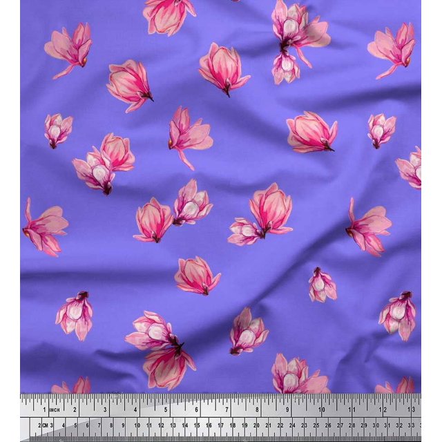 Soimoi Poly Georgette Fabric Magnolia Floral Printed Fabric 1 Yard 42 Inch Wide