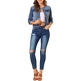 thumbnail image 2 of INSPIRE CHIC Veste en Denim Courte à Manches Longues Sans Col à Boutons pour Femme Bleu P, 2 of 6