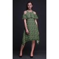 thumbnail image 4 of Bimba Robe Midi à Épaules Dénudées pour Femmes, Tunique de Fête, Manches Volantées, Imprimé de Feuilles Noires - X-Small, 4 of 6