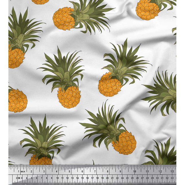 Soimoi Tissu Popeline de Coton Blanc Imprimé Fruits de Pin, Largeur 56 Pouces