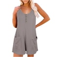 thumbnail image 2 of Fankiway Women'S Scoop Solid Neck Sleeveless Casual Buttons Short Jumpsuit Rompers with Pockets, 2 of 8