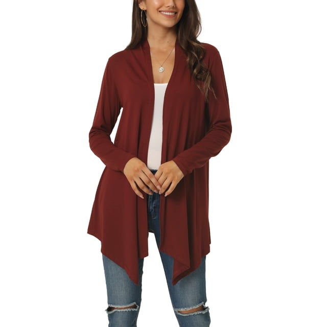 INSPIRE CHIC Cardigan Léger Décontracté à Manches Longues pour Femme, Ouvert Drapé, Printemps Automne, m Rouge Vin