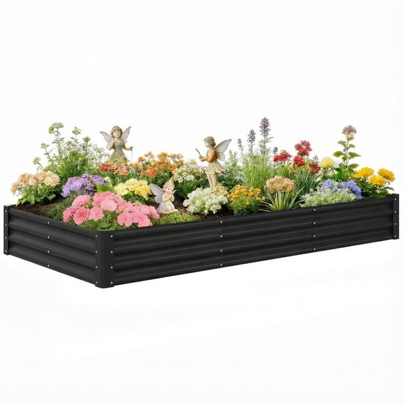 Outsunny 8x4x1ft Galvanized Raised Garden Bed, Open Bottom, Black
