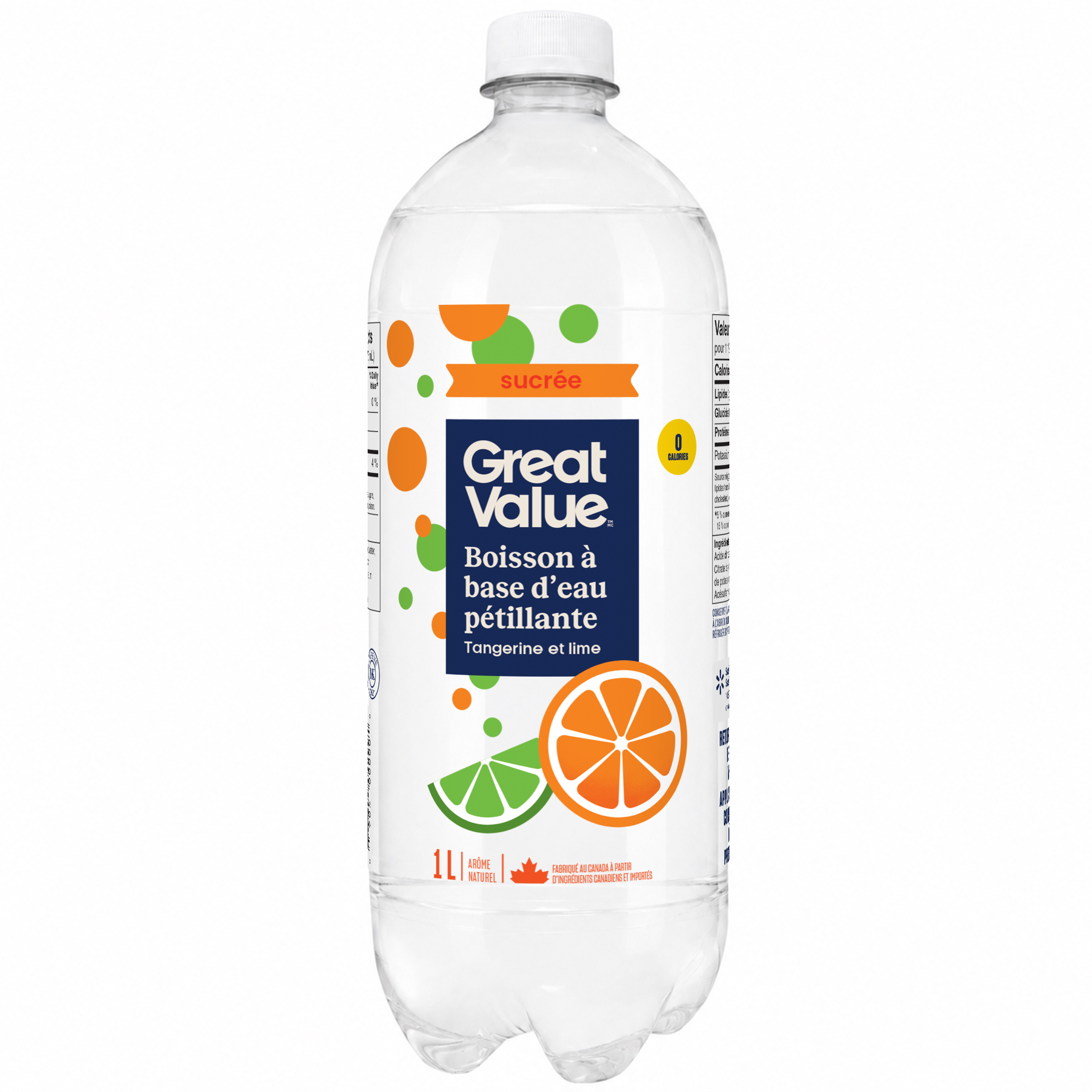 Great Value Tangerine Lime Sparkling Water Beverage, 1 L