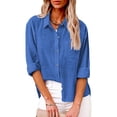 thumbnail image 1 of Jsaierl Womens Cotton Linen Button Down Shirts 2024 Fall Casual Long Sleeve Tops Solid Color Shirts Plus Size Loose Fit Work Tops with Pocket, 1 of 8