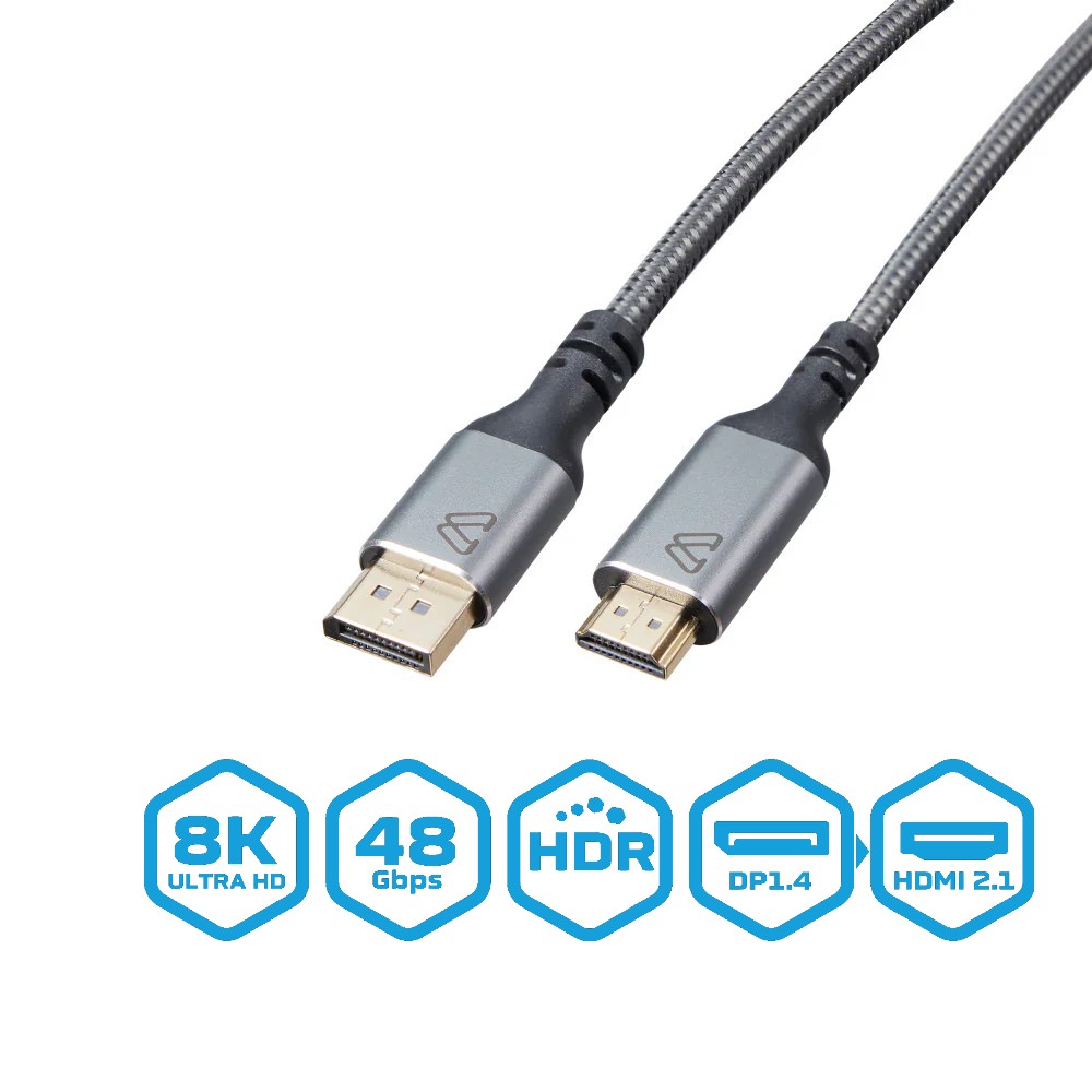 BlueDiamond câble PRO DP vers HDMI 8K - Ultra HD - 48Gbps - HDR Dynamique - DP 1.4 - HDMI 2.1 - 8K@60Hz, 4K@120Hz, 3pi
