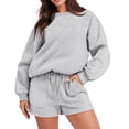 thumbnail image 2 of IROINNID Survêtement pour Femmes Ensemble 2 Pcs Rabais Blouse à Col Rond Hauts à Manches Longues Chandail Shorts Ensemble Décontracté Ensemble de Jogging, Gris, 2 of 9