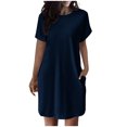thumbnail image 1 of Timegard Robe T-Shirt Femme à Manches Courtes Col Ras du Cou Robe Basique de Couleur Unie Robe Décontractée Confortable avec Poches, 1 of 6