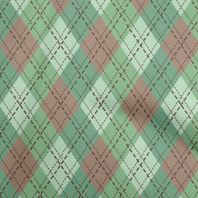 oneOone Viscose Jersey Light Green Fabric Check Argyle Sewing Material Print Fabric By The Yard 60 Inch Wide