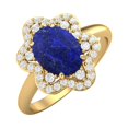 thumbnail image 2 of Bague de Fiançailles pour Femme en Argent 925 Plaqué Jaune, Forme Ovale 8x6 mm Lapis, 2 of 4