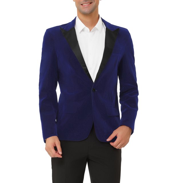 INSPIRE CHIC Men's Velvet Blazer One Button Party Prom Tuxedo Dinner Suit Jacket L Blue