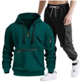 thumbnail image 1 of Mens Hooded Tracksuit, Long Sleeve Zipper Pocket Pullover and Drawstring Work Pants Set, Casual Two-Piece Outfit, 1 of 9