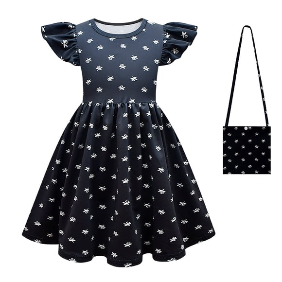 HAWEE Wednesday Addams Costume for Girls Halloween Costumes Dress with Wig, Bag
