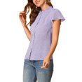 thumbnail image 4 of INSPIRE CHIC Women's Summer Dots Print Ruffle Stand Collar Button Down Blouse Shirts S Purple, 4 of 7
