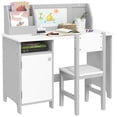 thumbnail image 1 of Qaba Ensemble Bureau et Chaise pour Enfants 2 Pcs avec Tableau Blanc, Rangement, Étagères, Gris, 1 of 10