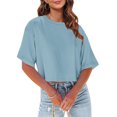 thumbnail image 3 of BVOFAR Women's Casual Half Sleeve T-Shirts Drop Shoulder Round Neck Crop Tops Summer Solid Color Tees 2025, 3 of 7