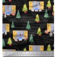 thumbnail image 1 of Soimoi Black polyester Crepe Fabric House,Animals & Tree Christmas Print Sewing Fabric Yard 52 Inch Wide, 1 of 3
