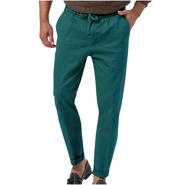 RXIRUCGD Men's Fashion Drawstring Elastic Waist Solid Color Casual Length Pants, Blue, Size: 3XL