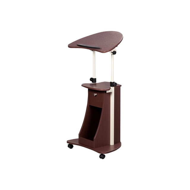 Techni Mobili RTA-B005 Bureau Assis/debout Fini Chocolat, avec un Panneau de table Inclinable avec un Bord-Bouchon de Sécurité, Hauteur Réglable de 31,5 à 45,5 Pouces, et Deux Boutons de Réglage. Comprend un Compartiment de Rangement Ouvert, un Compartiment de Rangement Fermé avec des Charnières Inférieures, et une base Robuste avec Quatre Roulettes en nylon Sans Traces, Deux d'Entre-Doigts avec Mécanismes de Verrouillage. Fait de Panneaux en MDF avec un Placage Stratifié Résistant à l'Humidité et un Cadre en Acier Enduit de Poudre Résistant aux Rayures.