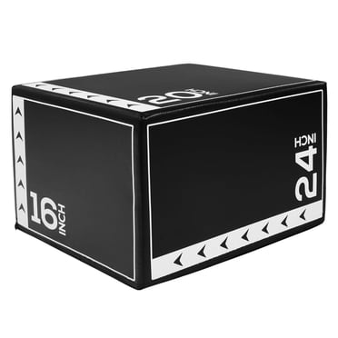 BalanceFrom Foam Plyometric Jump Box with 16”, 20”, and 24” Heights, 10 lbs, Black & White