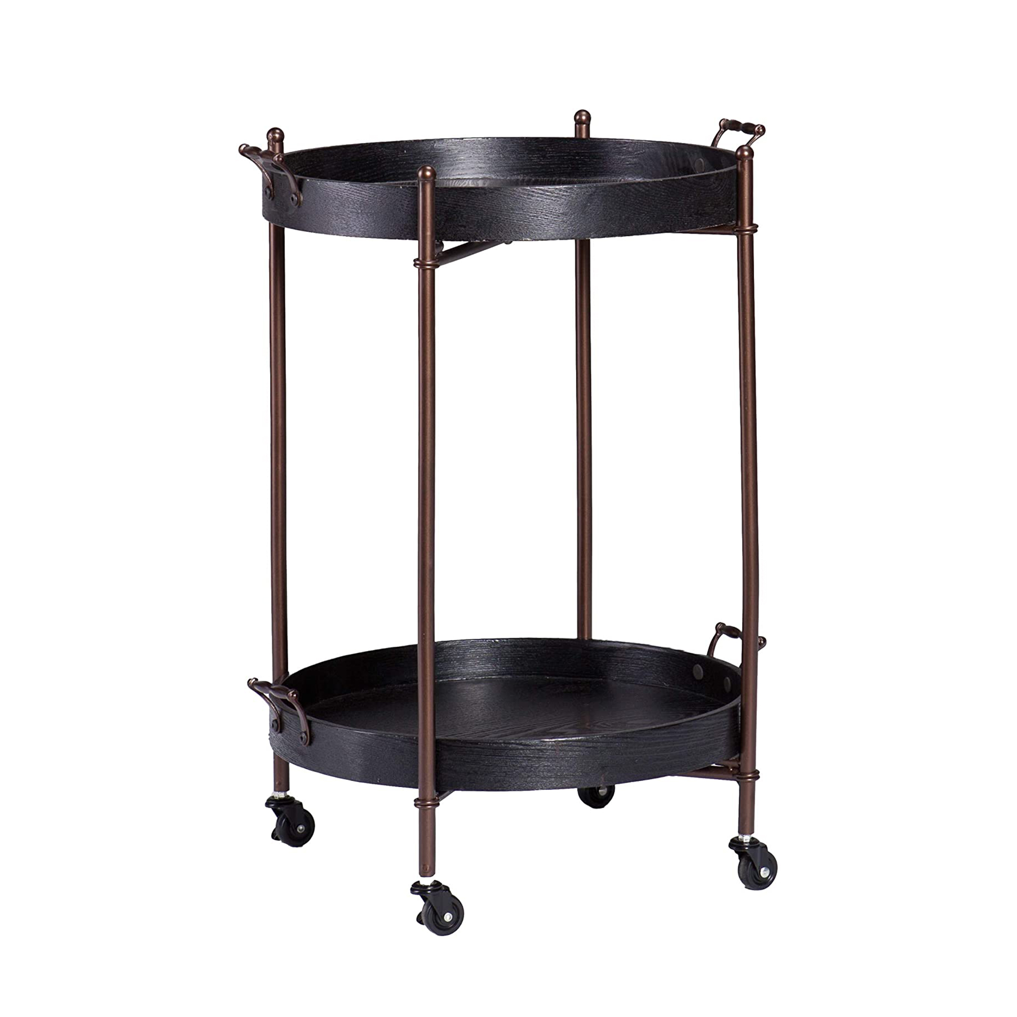 SEI Furniture Alfred 2 Tier Round Butler Table Cart with Wheels, Black