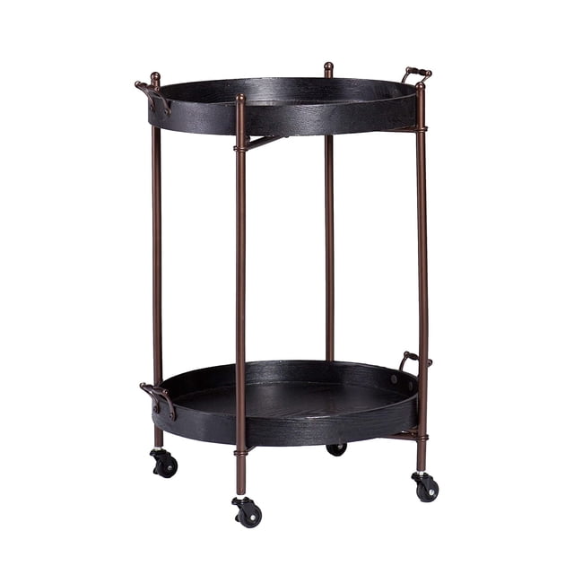 SEI Furniture Alfred 2 Tier Round Butler Table Cart with Wheels, Black