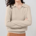 thumbnail image 1 of Polo Pullover Sweater Merino Wool Seamless Sweater Sweaters for Women Oversized Sweaters Cropped Sweater Polo Sweater Solid Color Polo Shirts Knitted Pullover Basic Sweater Tops Beige XL, 1 of 8